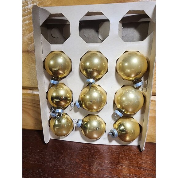 ESSEX FRANKE COMPANY GLASS GOLD BALL CHRISTMAS ORNAMENTS 2” DIAMETER Box Of 9 - Picture 6 of 8